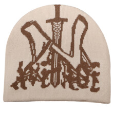 Chapeau tricoté sans bords populaire, chapeau à motif-Beige