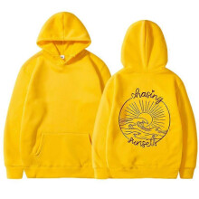 (M, yellow) Women's Fleece Hooded Sweatshirt Solid Color Slogan Print Long Sleeve Sweatshirt Top