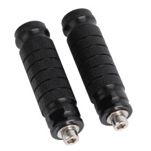 Pedane poggiapiedi per moto in alluminio lavorato a CNC con design antiscivolo zigrinato, finitura anodizzata. Struttura resistente e stile racing,