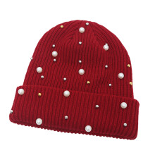 Chapeau tricoté élégant à motif de perles, chapeau-Date rouge