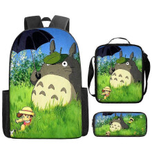 (Three-piece set) Miyazaki Hayao's Totoro cartoon backpack, children's shoulder bag, crossbody bag, pencil case, printed computer bag
