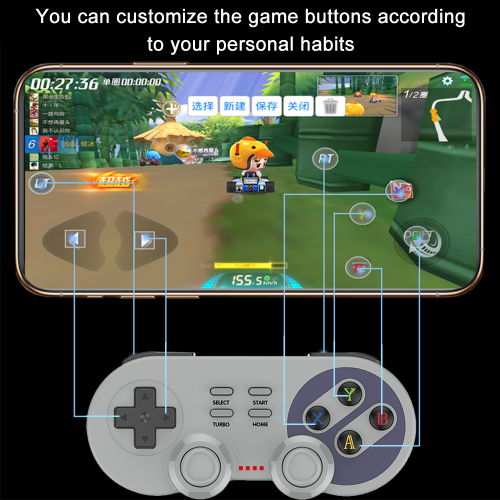 Χειριστήριο Bluetooth σε ρετρό στυλ, Joystick με εφέ Hall, Δόνηση με βουητό, Προσαρμοσμένα 2