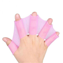 (M, Rose Red) Swim Swimming Silicone Gear Fins Hand Webbed Flippers Paddle Diving Training Gloves