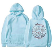 (L, light blue) Women's Fleece Hooded Sweatshirt Solid Color Slogan Print Long Sleeve Sweatshirt Top