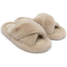 Damebløde, plysagtige hjemmesko, slip-on design, lette og holdbare, hyggelige plysfor, skridsikker sål, åndbar åben tå for komfort året rundt.