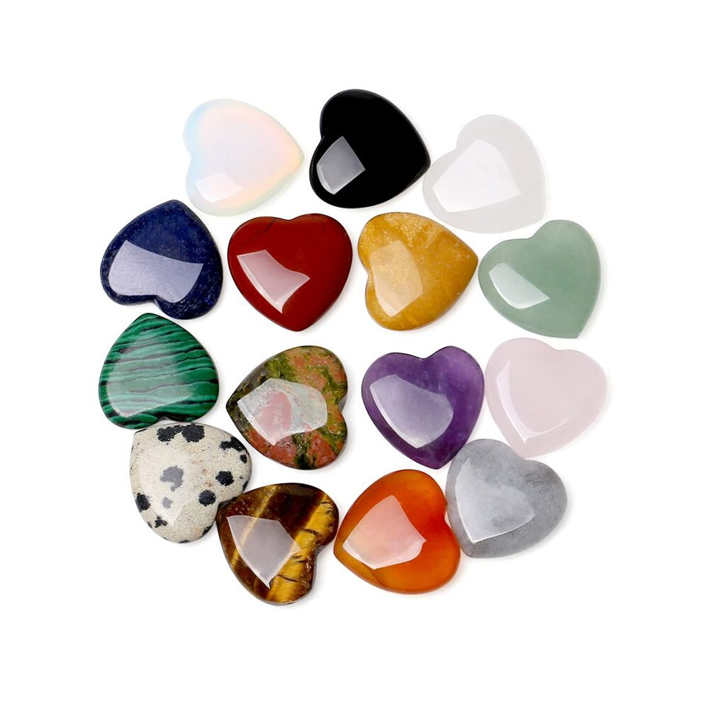 15Pcs Natural Love Stone Quartz Clear Quartz Eye Heart Set Thumb Gemstones Meditation 0.8 Inch 4711637454710