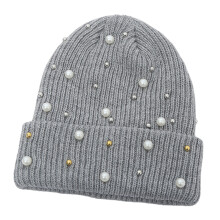 Chapeau d'hiver Ă la mode pour femmes, avec perles,-Gris clair