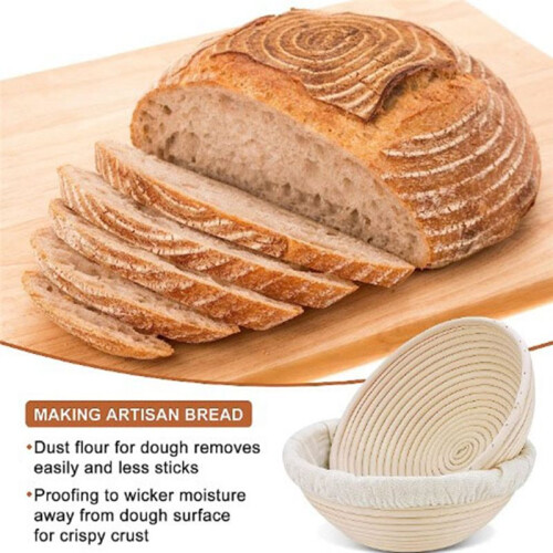 2Pcs Bread Proofing Baskets,Round Rattan Bread Bowls with Liners for Home Bakers Baking Making 23cm 1