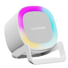 Enceinte 4 en 1 Chargeur Sans Fil 15 W Support de Téléphone Portable Veilleuse D'Ambiance Haut-Parleur de Bureau