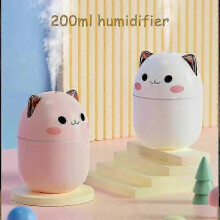 (pink) Portable 220Ml Air Humidifier Cute Kawaii Aroma Oil Diffuser Usb Cool Mist Sprayer With Colorful Soft Night Light For Home Car