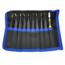 Antistatisk Pincett Kombinationsset TygpåSe 10-Delat Set ArmbåGe med Platt Huvud Precision Pincett i Rostfritt StåL.