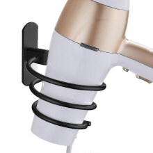 (Black) Hair Dryer Holder, Space Aluminum Hair Dryer Rack Bathroom Rack Wall Hanging Hair Dryer Rack Haircut Free Punch Hair Dryer Rack Spiral