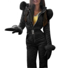 (S, Black) Women Winter Warm Snowsuit Outdoor Sports Pants Ski Suit Waterproof Jumpsuit