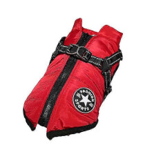 (4XL, Red) Waterproof Large Dog Winter Jacket Built-in Harness for Warmth & Comfort