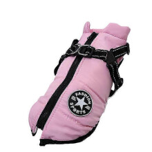 (5XL, Pink) Waterproof Large Dog Winter Jacket Built-in Harness for Warmth & Comfort