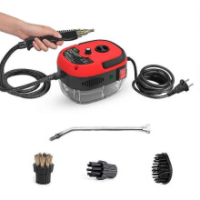 (EU Plug, Red) 2500W Portable Handheld Steam Cleaner High Temperature Pressurized Steam Cleaning Machine with Brush Attachment