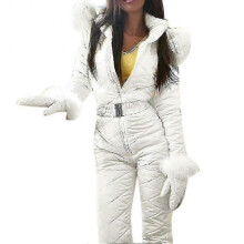 (L, White) Women Winter Warm Snowsuit Outdoor Sports Pants Ski Suit Waterproof Jumpsuit