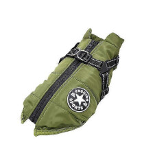 (L, Green) Waterproof Large Dog Winter Jacket Built-in Harness for Warmth & Comfort