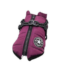 (L, Purple) Waterproof Large Dog Winter Jacket Built-in Harness for Warmth & Comfort