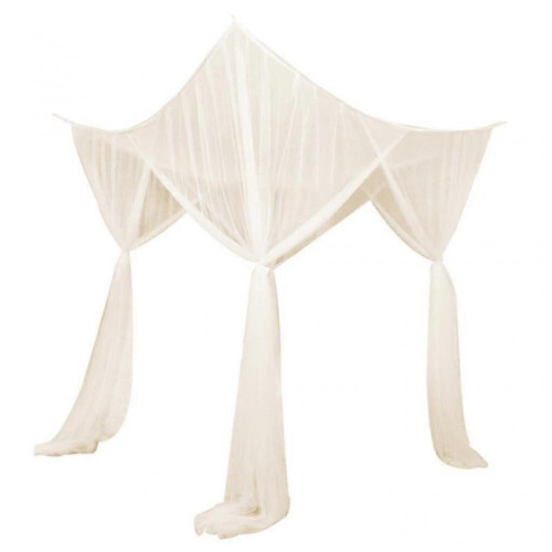 (Beige) 4 Post Bed Canopy Net Valance Drape Netting for Single Double Bed White for Bedroom Decoration