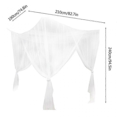 (White) 4 Post Bed Canopy Net Valance Drape Netting for Single Double Bed White for Bedroom Decoration 2