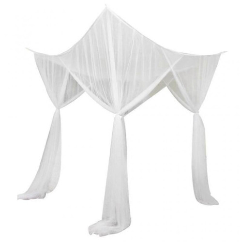 (White) 4 Post Bed Canopy Net Valance Drape Netting for Single Double Bed White for Bedroom Decoration 1