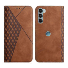 (Brown) Diamond Splicing Skin Feel Magnetic Leather Phone Case for Motorola Moto G200 5G Edge S30