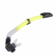 Dry snorkel with oral silicone point, PVC tube, drainage valve with twohole immersion, ideal for diving and apnea diving (1) yellow