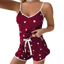 (S, wine red) Upgrade Women's Pajamas Set Sexy Tank Top And Shorts Sleepwear Sleeveless Loose Fit Nightwear S-xxl