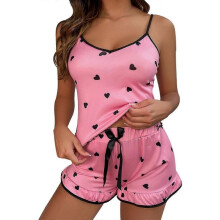 (L, pink) Upgrade Women's Pajamas Set Sexy Tank Top And Shorts Sleepwear Sleeveless Loose Fit Nightwear S-xxl