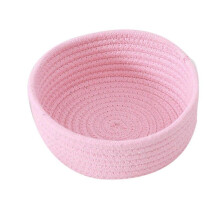 (M, Pink) Woven Style Storage Basket Elliptical Cotton Rope Bin Organizer For Home Office Small Items Machine Washable New