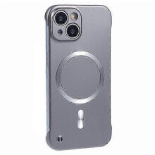 (Grey) MagSafe Compatible Hard PC Case for iPhone 15 Frameless Protective Phone Cover