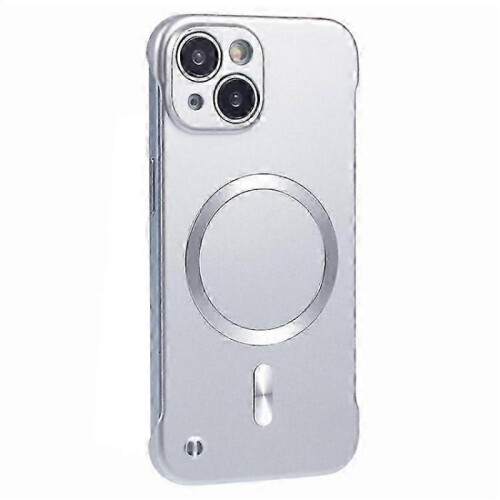 (Silver) MagSafe Compatible Hard PC Case for iPhone 15 Frameless Protective Phone Cover