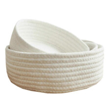 (L, White) Woven Style Storage Basket Elliptical Cotton Rope Bin Organizer For Home Office Small Items Machine Washable New