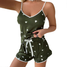 (XXL, green) Upgrade Women's Pajamas Set Sexy Tank Top And Shorts Sleepwear Sleeveless Loose Fit Nightwear S-xxl
