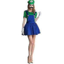 (L, Luigi Green Women) Super Mario Luigi Cosplay Costume High Quality Adult Children