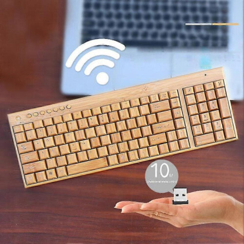 (Mouse Keyboard)Keyboard Bamboo Mouse Wireless Wooden Combo Set Natural Devices Environmental 1
