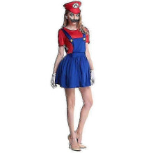 (L, Mario Red Women) Super Mario Luigi Cosplay Costume High Quality Adult Children