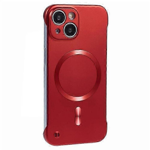 (Red) MagSafe Compatible Hard PC Case for iPhone 15 Frameless Protective Phone Cover