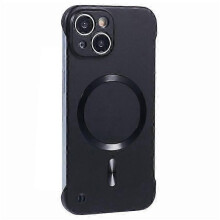 (Black) MagSafe Compatible Hard PC Case for iPhone 15 Frameless Protective Phone Cover