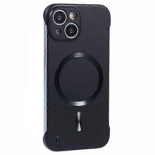 (Black) MagSafe Compatible Hard PC Case for iPhone 15 Frameless Protective Phone Cover