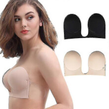 (A, Black) Invisible Push Up Bra Strapless Bras Dress Wedding Party Sticky Self-adhesive Silicone Brassiere Breathable Deep U Underwear_l T