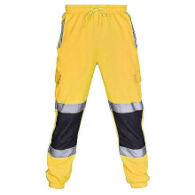 (2XL, Yellow) Men Hi Vis Viz High Visibility Safety Work Pants Drawstring Trousers Jogging Bottoms