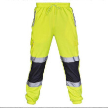 (2XL, Green) Men Hi Vis Viz High Visibility Safety Work Pants Drawstring Trousers Jogging Bottoms