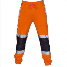 (M, Orange) Men Hi Vis Viz High Visibility Safety Work Pants Drawstring Trousers Jogging Bottoms