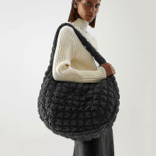 (black) Designer Ruched Handbag Luxury Nylon Quilted Padded Crossbody Bag Casual Large Capacity Tote Shoulder Bags