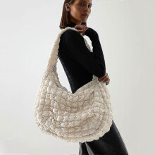 (milky) Designer Ruched Handbag Luxury Nylon Quilted Padded Crossbody Bag Casual Large Capacity Tote Shoulder Bags
