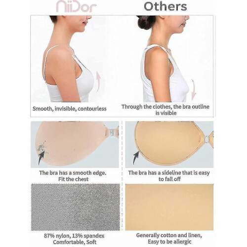 (F,BLACK)Adhesive Bra Strapless Sticky Invisible Push Up Silicone Bra 1