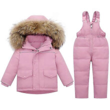 (100,PINK)Kids Winter Puffer Jacket And Snow Pants 2-piece Snowsuit Skisuit Set