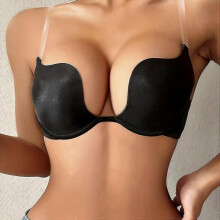 (34D(75D),Black)Juege* Low Plunge Push Up Bra With Clear Straps Low Cut Convertible Underwire Padded Cleavage Bra, Women's Underwear & Lingerie
